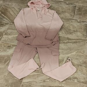 VENUS Women's Pink Hoodie and Cargo Joggers Set